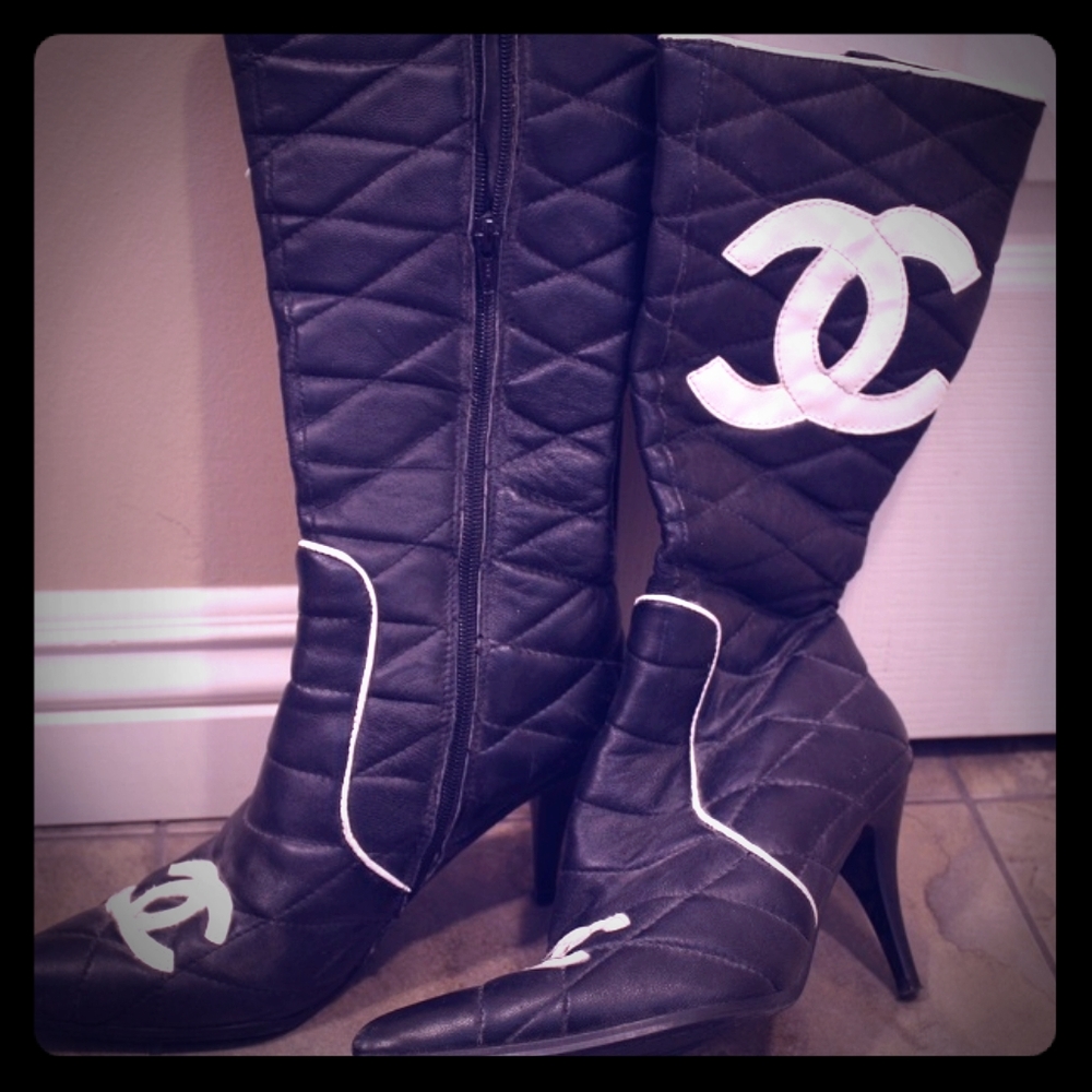 Chanel stiletto calf high boots